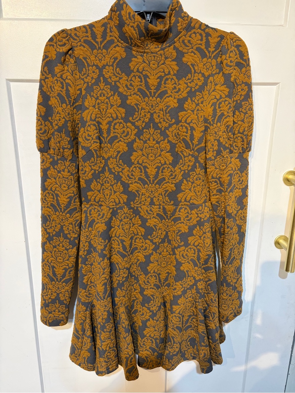 Vici Mustard and Gray Turtleneck Fit-and-Flare Dress